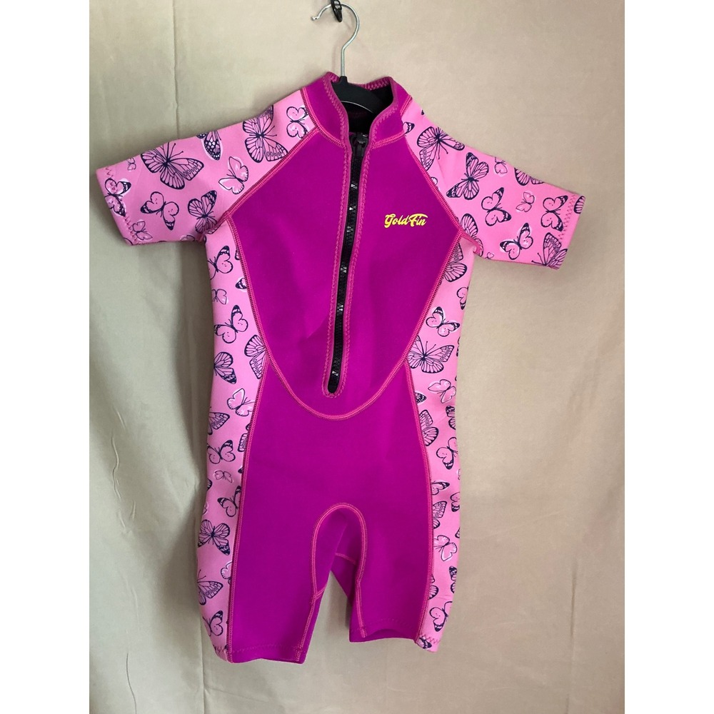 Goldfin Wetsuit Kids Size 8 Pink Purple Excellent 2mm Neoprene Shorty Butterfly